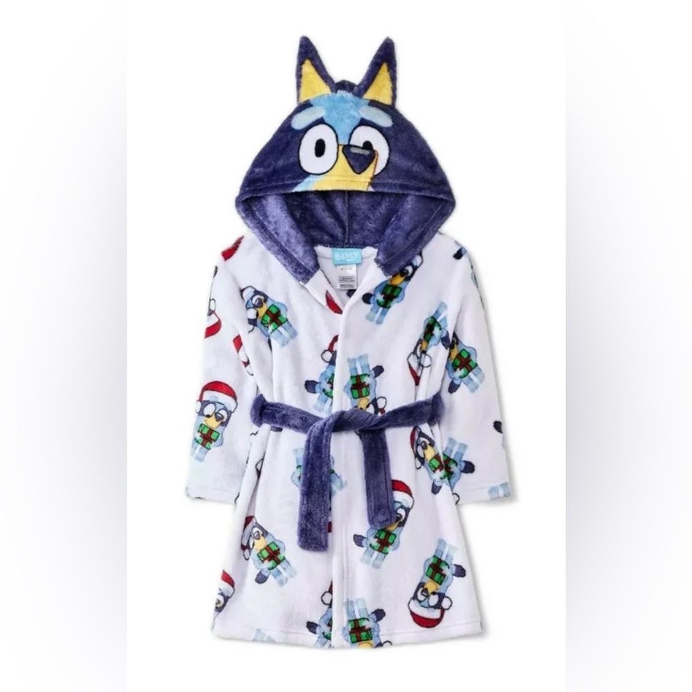 Bluey Toddler Kids Christmas Holiday Print Costume Hooded Bathrobe, Size 4T/5T